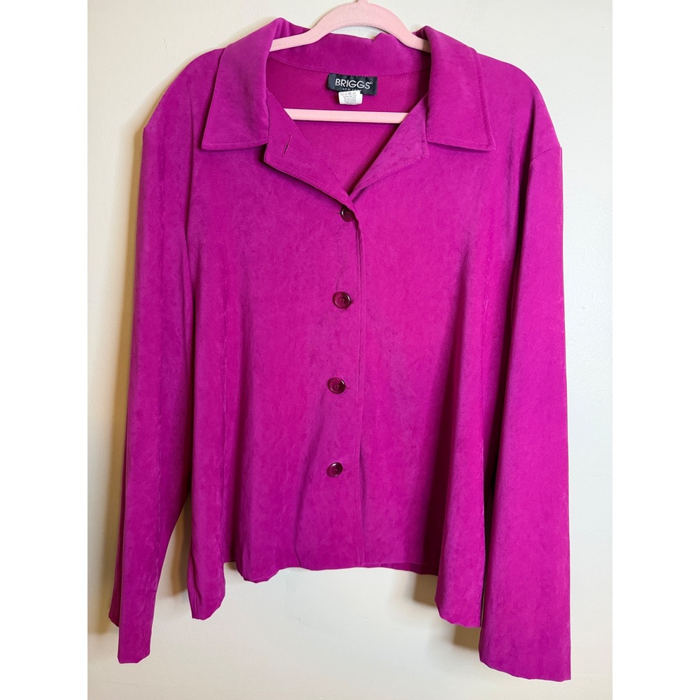Briggs New York Magenta Pink Faux Suede Button Front Blouse 2X Plus Size
